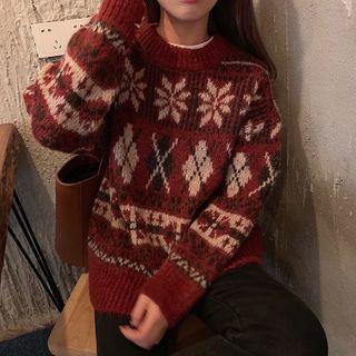 Vintage Patterned Knit Sweater