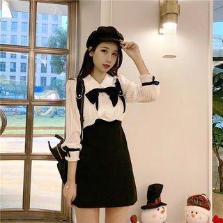 Color Block Tie-neck Mini Dress