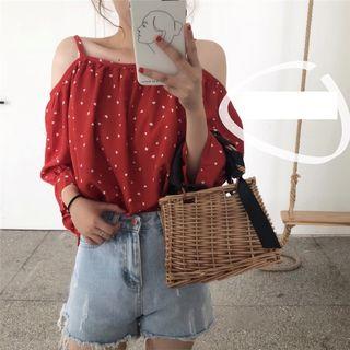 Heart Off-shoulder Puff-sleeve Blouse