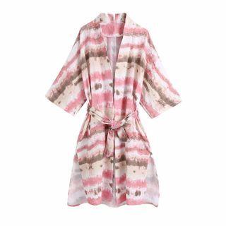 Elbow-sleeve Tie-dyed A-line Dress