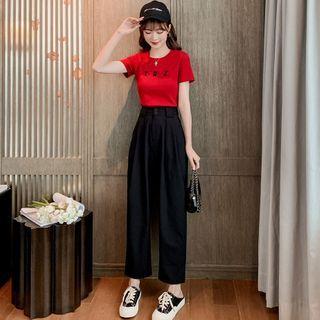 Lettering Short-sleeve T-shirt / Harem Dress Pants