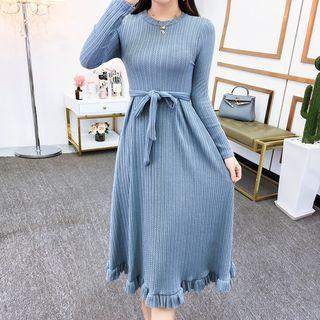 Long-sleeve Rib Knit A-line Dress