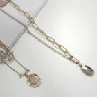Set Of 2: Coin-pendant Layered Chain Necklace Gold - One Size