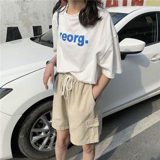 Lettering Short-sleeve T-shirt / Drawstring Waist Shorts