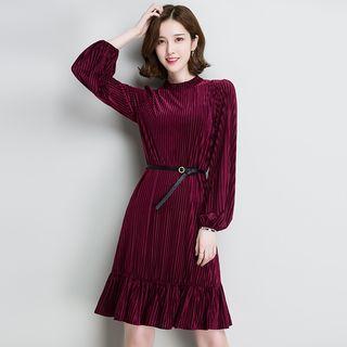 Mock-neck Long-sleeve Dress With Belt