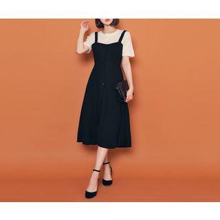 Spaghetti-strap Button-detail Dress