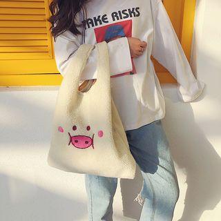 Pig Embroidered Shopper Bag White - One Size
