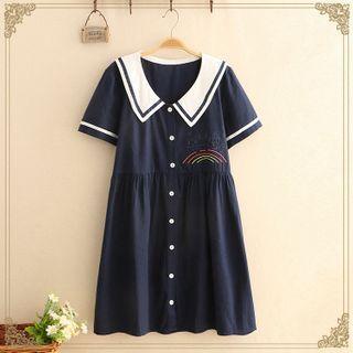 Short-sleeve Cartoon Printed Sailor Collar Dress