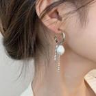 Beaded Hoop Drop Earring 1 Pair - White Bead - Silver - One Size