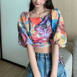 Print Off-shoulder Crop Top