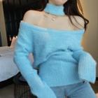 Off-shoulder Halter Knit Sweater