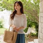 Button-hem Oversized Open-knit Top