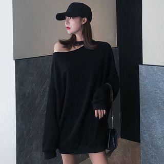 Long-sleeve Halter Off Shoulder Sweatshirt Black - One Size