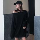 Long-sleeve Halter Off Shoulder Sweatshirt Black - One Size