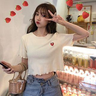 Strawberry Frilled Short-sleeve Slim-fit Cropped Top
