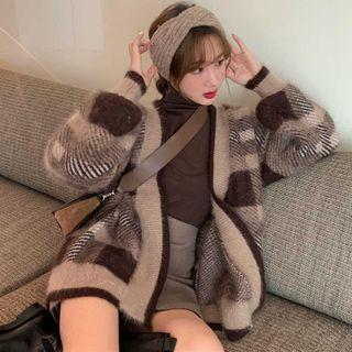 Plaid Cardigan / Long-sleeve T-shirt / Mini Skirt / Set