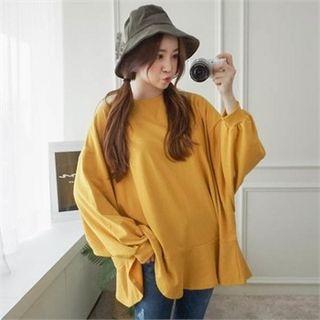 Drop-shoulder Ruffle-hem Top