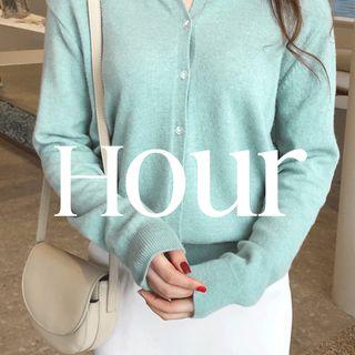 Round-neck Wool Blend Cardigan Light Green - One Size
