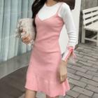 Mock Two-piece 3/4-sleeve A-line Mini Knit Dress