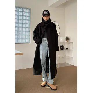Raglan Loose-fit Maxi Coat With Sash