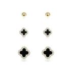925 Sterling Silver Plated Gold Simple Lucky Four-leafed Clover Cubic Zircon Three-piece Stud Earrings Golden - One Size
