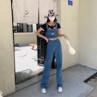 Set: High Waist Straight Leg Jeans + Crop Camisole Top