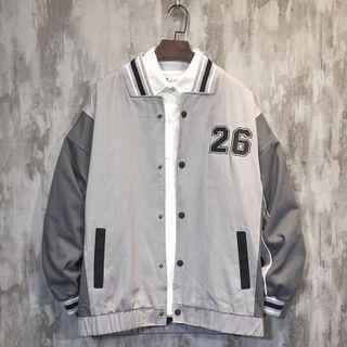 Contrast Color Numbering Button-up Jacket
