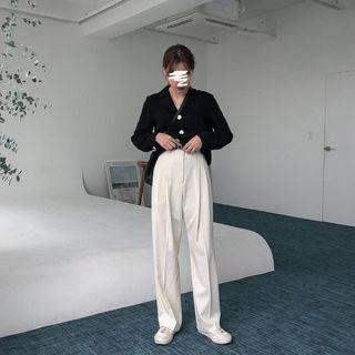 Single-breasted Cropped Blazer / High-waist Wide-leg Pants