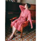 Long-sleeve Cable Knit Midi A-line Dress