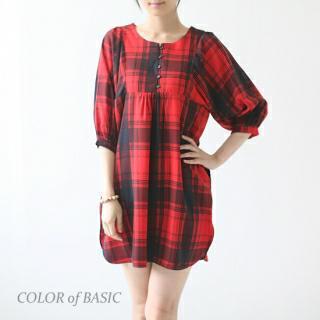 Tartan Check Elbow-sleeve Dress