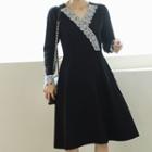 Wrap-front Lace-trim Midi Dress