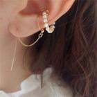 Faux Pearl Chained Cuff Earring 1 Pc - White & Gold - One Size