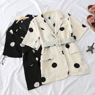 Short-sleeve Dotted Belt-waist Top