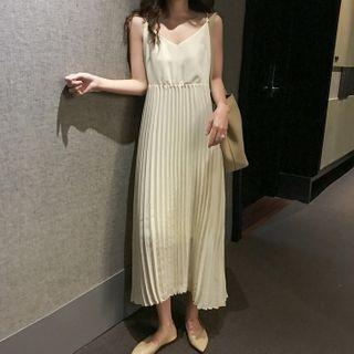 Strappy Pleated Midi A-line Dress