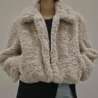 Collared Cropped Faux-fur Jacket Light Beige - One Size