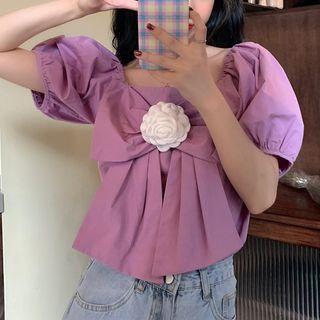 Puff-sleeve Bow Accent Blouse