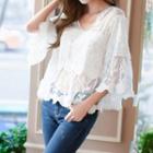 Embroidered Lace Panel Bell-sleeve Top