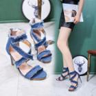 Fringed Denim High-heel Sandals