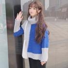 Turtleneck Color Block Sweater Gray & Blue - One Size