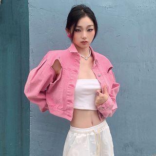 Cut-out Cropped Denim Jacket