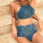 Set: Denim Halter Swim Top + Bottom