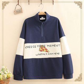 Half-zip Pizza Print Color-block Sweatshirt