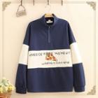 Half-zip Pizza Print Color-block Sweatshirt