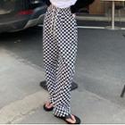 Checkerboard Pattern Wide-leg Pants / Cropped Cardigan