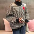 Heart Applique Striped Sweatshirt