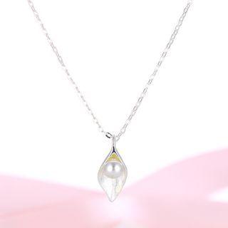 925 Sterling Silver Faux Pearl Pendant Necklace 1 Pc - 925 Sterling Silver Faux Pearl Pendant Necklace - One Size