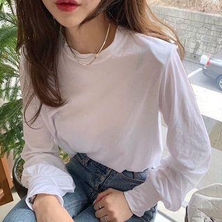 Long-sleeve Padded-shoulder T-shirt White - One Size