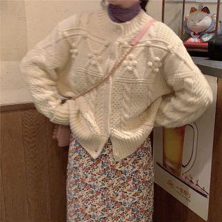 Long-sleeve Turtleneck T-shirt / Plain Cable Knit Cardigan