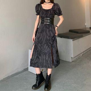 Short-sleeve Print Midi Dress / Midi Skirt / Corset Belt