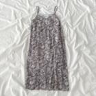 Printed Strappy Midi A-line Dress Light Gray - One Size